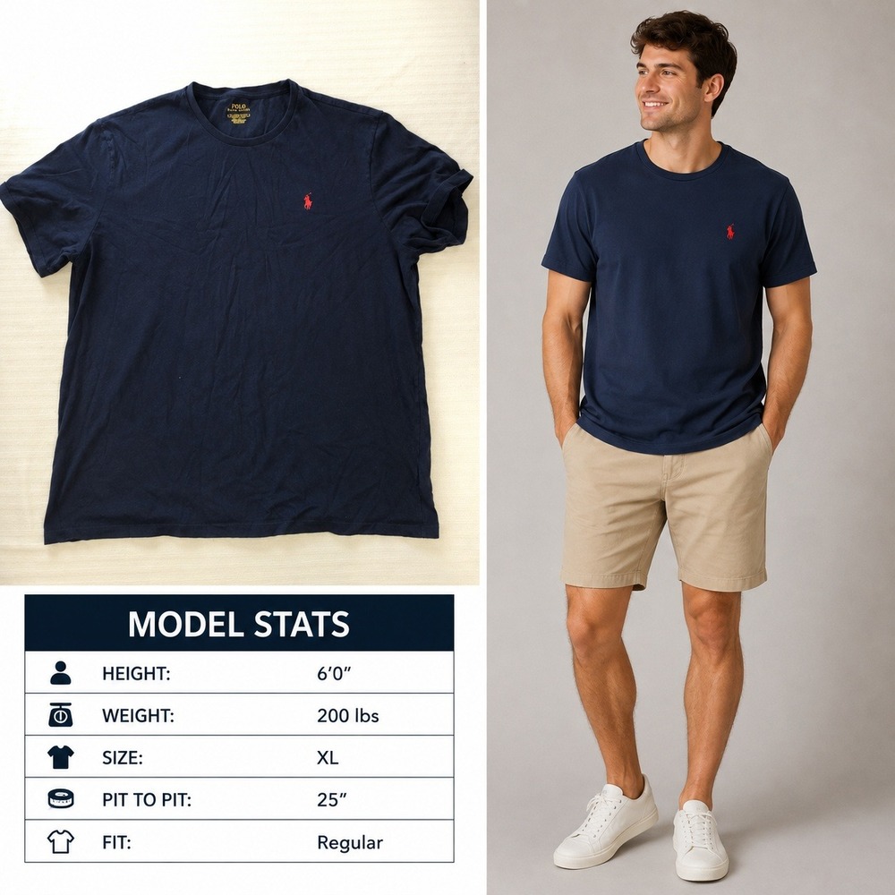 Polo Ralph Lauren Mens XL Navy Blue Short Sleeve Cotton T-Shirt Red Pony Logo